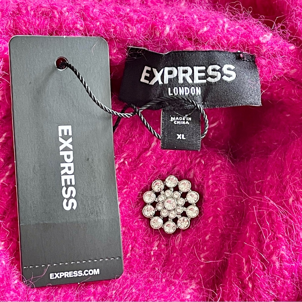 Express Fuzzy Knit Quarter Snap Sweater Embellished Buttons Mock Neck - Picture 11 of 13